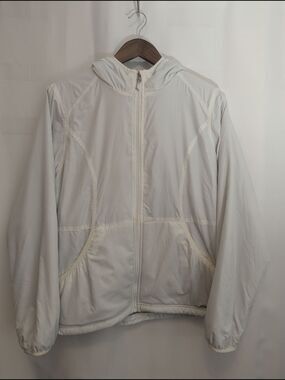 Eddie Bauer Hooded Jacket Womens Large L White Nylon High Pile Fleece Lined Zip